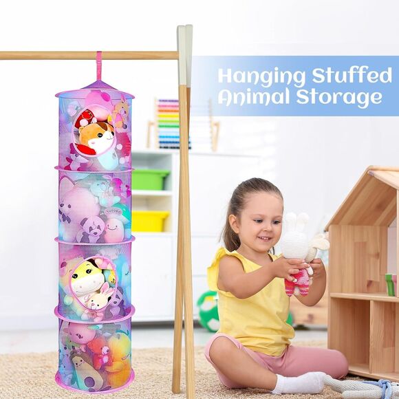 Toy Storage Hanging Stuffed Animals Organizer Closet Holder Toy Organizer 2pc - Picture 3 of 10
